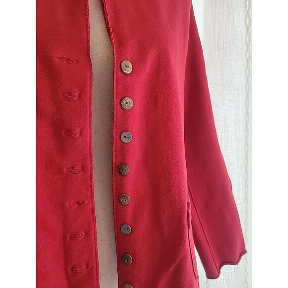 White Lotus Jersey‎ Stretch Blazer Rolled Hem Pockets Wood Metal Buttons Small - Picture 4 of 14